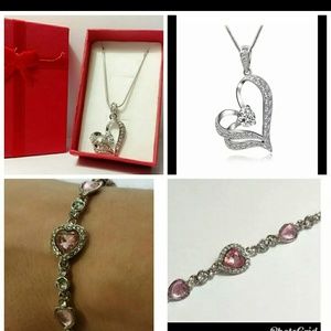 Valentine heart necklace bracelet set